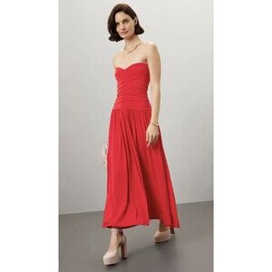 Rosetta Getty Red Strapless Ruched Dress Size 4